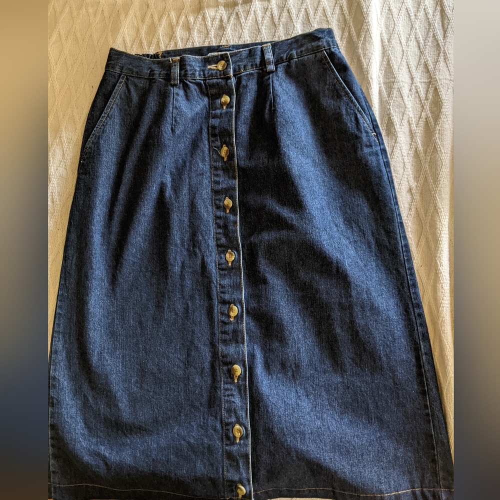 Vintage Cabin Creek Denim Skirt Women's M/L elastic in waist pockets  pre owned